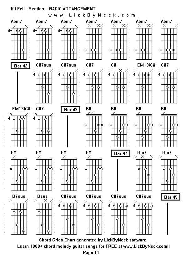 Chord Grids Chart of chord melody fingerstyle guitar song-If I Fell - Beatles  - BASIC ARRANGEMENT,generated by LickByNeck software.